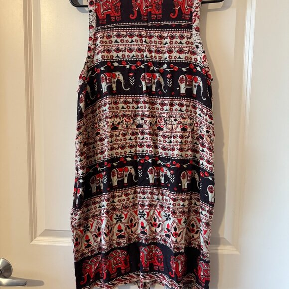 Angie Elephant Print Sleeveless Boho Dress Tunic – Size Large, 100% Rayon - Picture 3 of 3